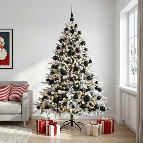  Umjetno božićno drvce s kuglicom 210 cm 300 LED lampica - Zelena i bijela 210 cm s LED-ima i crnim lopticama Slike