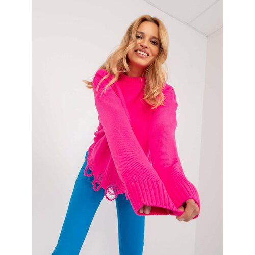Fashion Hunters Fluo pink oversize sweater with holes Slike