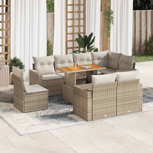 vidaXL 9-dijelni set vrtnih sofa s jastucima bež od poliratana Cijene