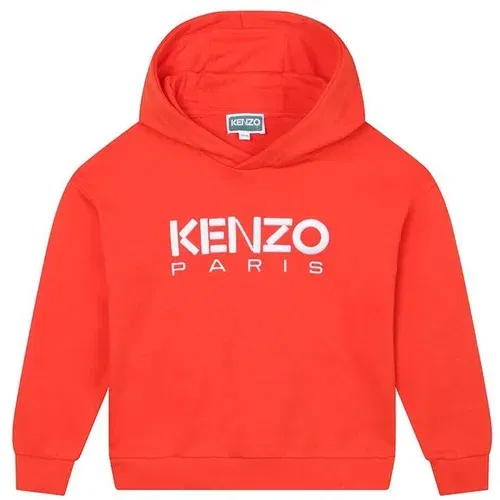 Kenzo Kids Dječja pamučna dukserica boja: crvena, s kapuljačom, s tiskom