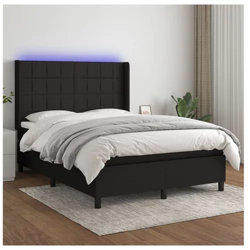 vidaXL Box spring postelja z vzmetnico LED crna 140x200 cm b