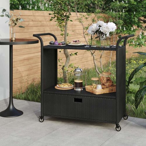 vidaXL Barski voziček s predalom črn 100x45x97 cm poli ratan Cene