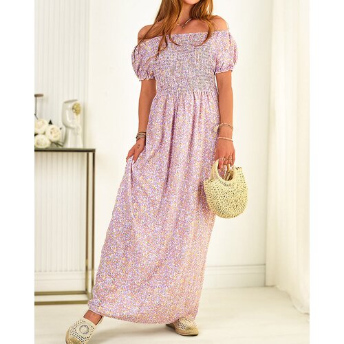 Resti Purple women's maxi dress with floral print- Clothing Cene