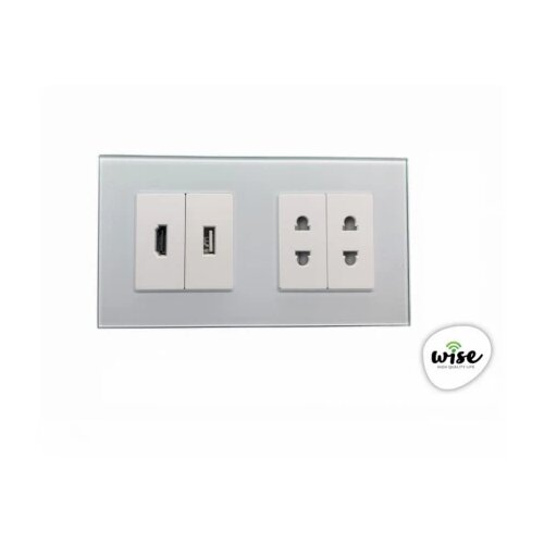 Wise utičnica modularna hdmi, usb, 2 euro utičnice - stakleni panel beli Slike
