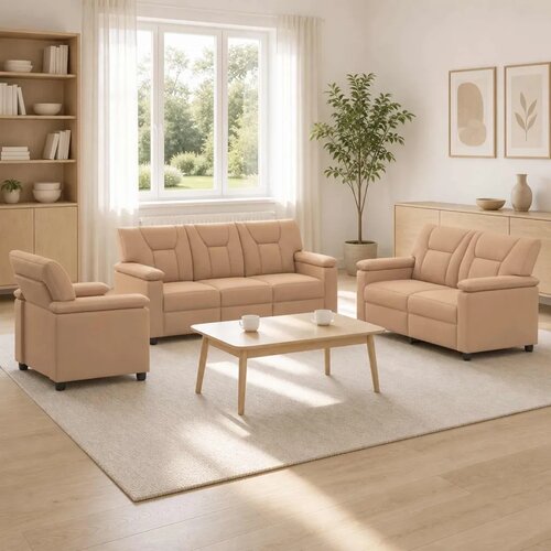  Set sofe 3 pcs Boja cappuccina Umjetna koža - Boja cappuccina 1-sjedalna + 2-sjedalna (140 cm) + 3-sjedalna Cijene