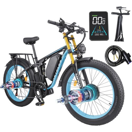 BENFUTO K800 pro električno kolo, 2 * 1000W dvojni motor, polno vzmetenje. velika izboljšana sprednja vilica, 23ah baterija, 26 * 4.0 maščobne pnevmatike, barvni zaslon(modra), (21233948) Cene