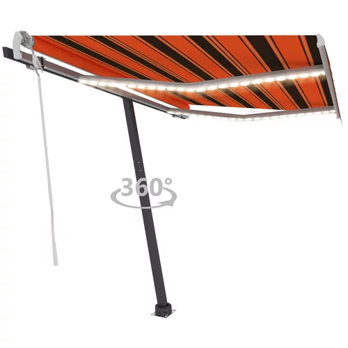 vidaXL Ročno zložljiva tenda z LED lučkami 350x250 cm oranžna in rjava