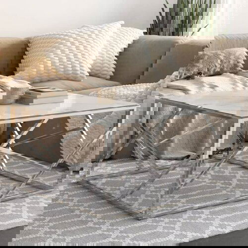 vidaXL Klubska mizica srebrna nerjaveče jelklo in kaljeno steklo Cene