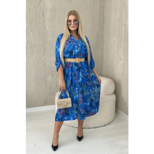 Kesi Viscose dress with a belt in cornflower blue Slike