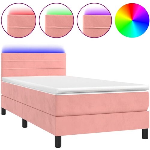 vidaXL Box spring postelja z vzmetnico LED roza 100x200 cm žamet, (20725147) Cene