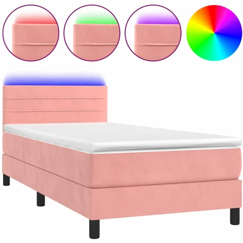 vidaXL Box spring postelja z vzmetnico LED roza 100x200 cm žamet, (20725147)