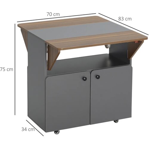  Sklopivi stol s ormarićem 2 stranice 4 kotačića svijetlosiva i tamnosmeđa 70x83x75 cm Slike