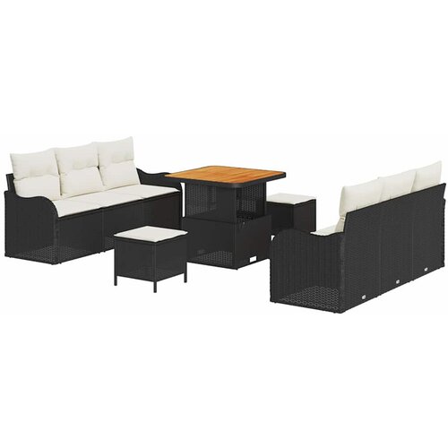  9-dijelni Set Vrtnih Sofi s Jastucima Crna Poli Ratan Akacija 2-sjedalna Vrtna Sofa s Jastucima Crna Poli Ratan 3-dijelni Set Cene