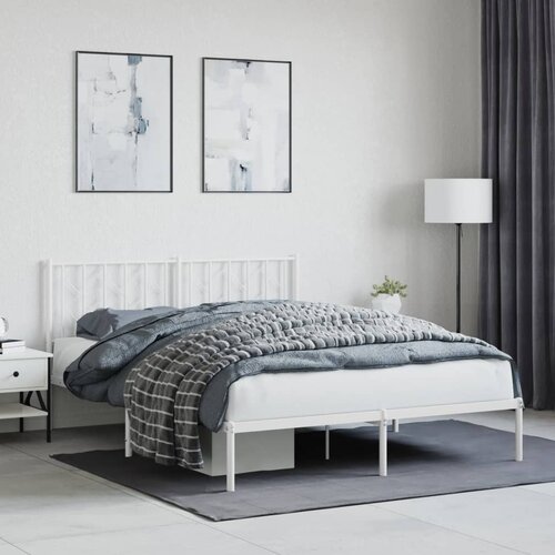 vidaXL Kovinski posteljni okvir z vzglavjem bel 150x200 cm Cene