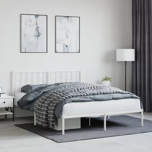 vidaXL Kovinski posteljni okvir z vzglavjem bel 150x200 cm