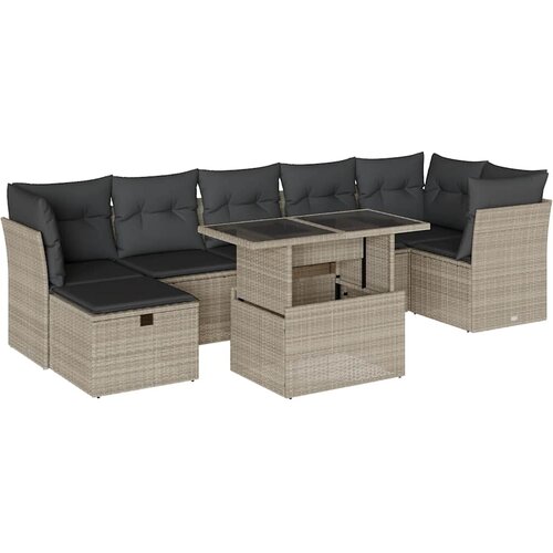 Maison Chic Seti vrtnega pohištva - Vrtna garnitura - Vrtni pohištvo set 8-delna z blazinami sv. siv poli ratan, (21800484) Cene