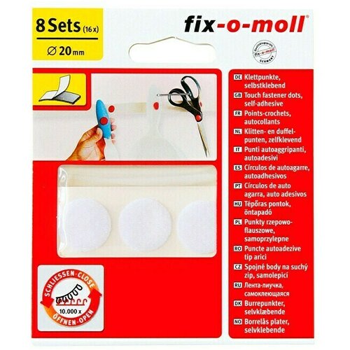Fix-o-moll gumb na čičak (promjer: 20 mm, bijele boje, lijepljenje, 8 kom.) Slike