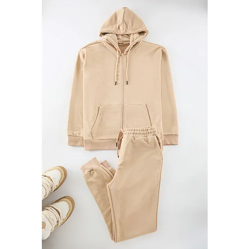 Trendyol Stone Oversize/Wide Cut Hooded Basic Tracksuit Set