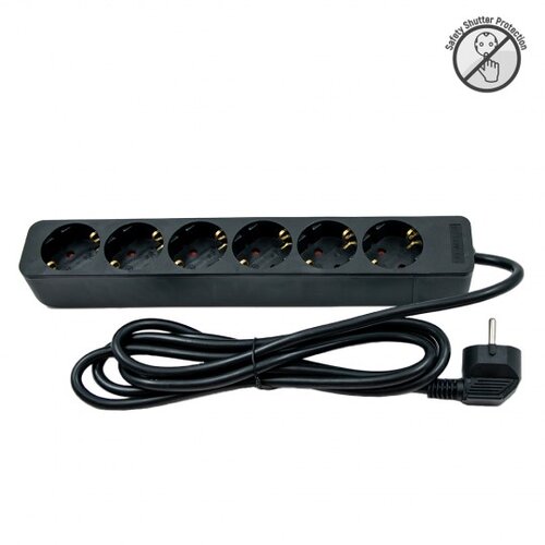 Mitea_Electric Priključnica crna 16A 250V 3680W 3x1.5mm2 prenosna nerastavna &amp;scaron;estostruka (produžni kabl) ME-PR6-2M DZ Slike