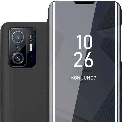 Cadorabo Ohi&scaron;je združljivo z Xiaomi 11T / 11T PRO in črni turmalin - Clear View Mirror za&scaron;čitni pokrov s funkcijo stojala 360-stopinjska za&scaron;čita, (20859889) Cene