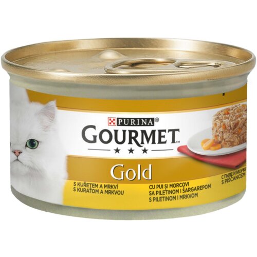 Gourmet konzerva za mačke sa ukusom piletine i šargarepe Gold 85g Slike
