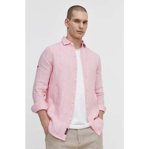 Superdry Lanena košulja boja: ružičasta, regular, s klasičnim ovratnikom