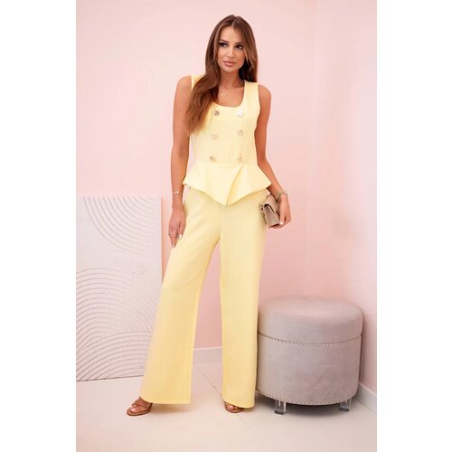 Kesi Włoski Women's sleeveless jumpsuit with wide leg and decorative buttons yellow Cijene