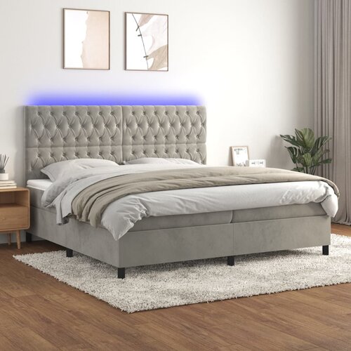 The Living Store Box spring postelja z vzmetnico LED svetlo siva 200x200cm žamet - Box Spring Postelja, (21438404) Slike