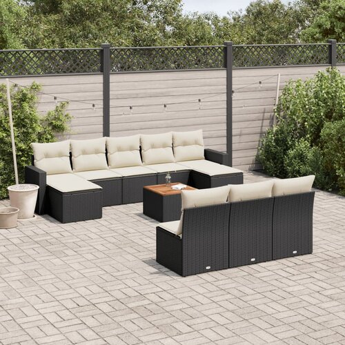  11-dijelni set vrtnih sofa od poliratana s jastucima crni Slike