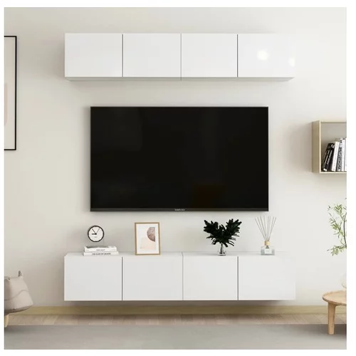  TV omarice 4 kosi visok sijaj bele 80x30x30 cm iverna plošča