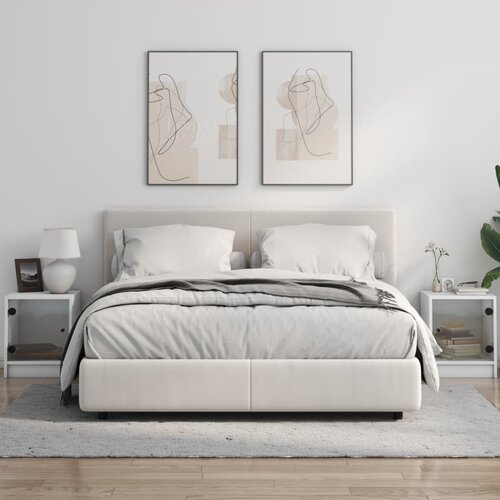  Noćni ormarići sa staklenim vratima 2 kom bijeli 35x37x42 cm Slike