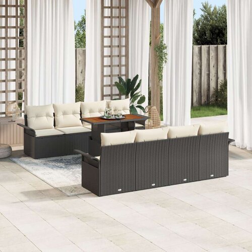 Set od 9 komada vrtnih sofa s jastucima crno poli ratan akacija Cene