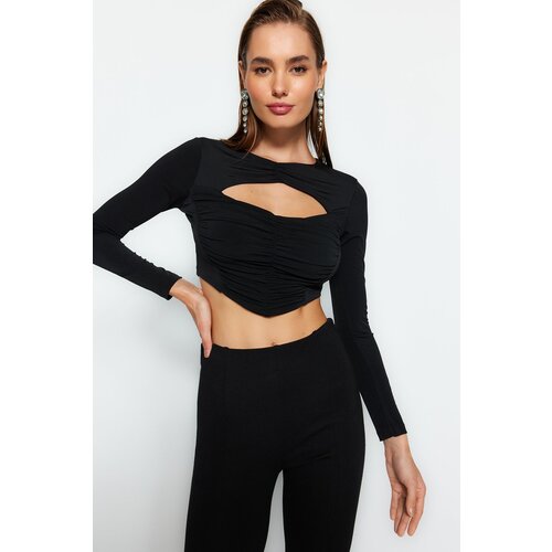 Trendyol Black Draped Window/Cut Out Detail Knitted Blouse Slike