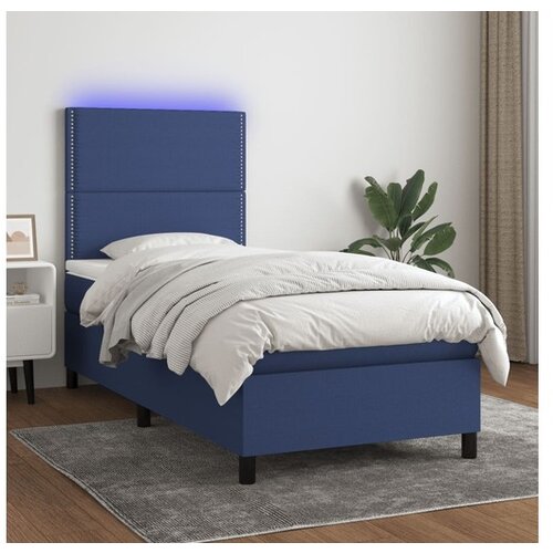 vidaXL Krevet box spring s madracem LED plavi 100x200 cm od tkanine Cijene