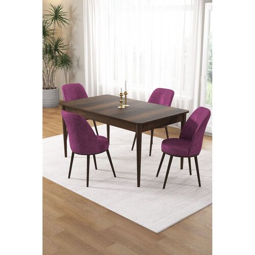 Hanah home trpezarijski set Pir, sto i 4 stolice, ploča u dekoru drveta Baroque, ljubičasta tkanina Babyface Cene