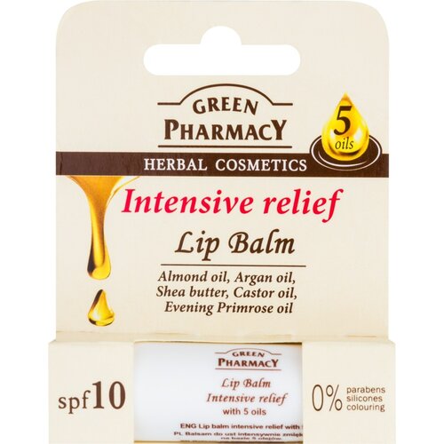 Green Pharmacy Lip Care intenzivni vlažilni balzam za ustnice SPF 10 brez silikonov, parabenov in barvil 3.6 g Cene