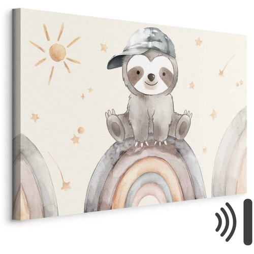  Slika - Happy Sloth - Sloth in Subdued Colors Wearing a Cap Sitting on a Rainbow Among Little Stars 60x40 Akustična Cijene