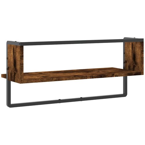  Zidna polica s prečkom dimljena boja hrasta 65x25x30 cm Slike