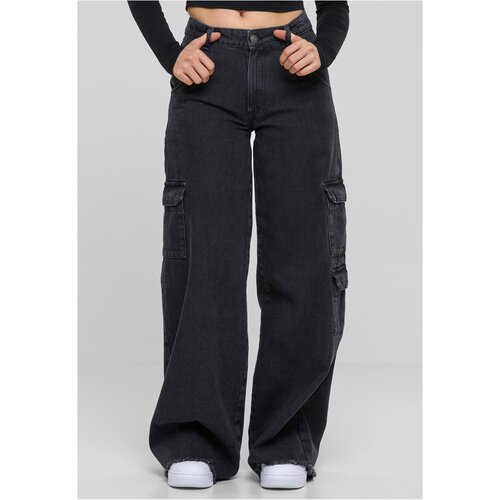 Urban Classics Women&amp;#039;s Mid Waist Cargo denim pants black Slike
