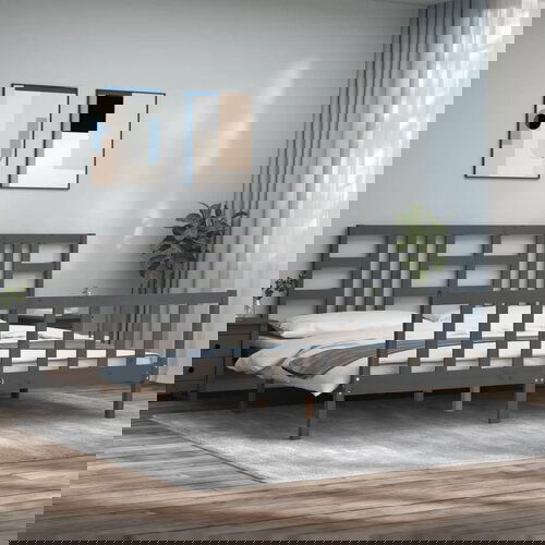 vidaXL Okvir za krevet s uzglavljem sivi 200 x 200 cm od masivnog drva Cijene
