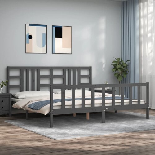 VidaXL Okvir za krevet s uzglavljem sivi 200 x 200 cm od masivnog drva Slike