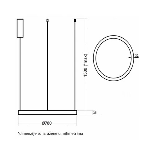Vesta 366 VISILICA LED 60W 3000K CRNA (O 780 mm) Cene