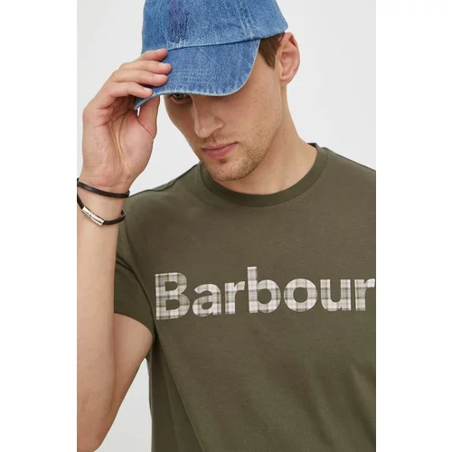 Barbour Pamučna majica za muškarce, boja: zelena, s tiskom