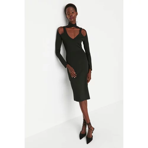 Trendyol black Asymmetrical Collar Detailed Knitted Dress