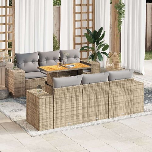 VidaXL 7-dijelni set vrtnih sofa od poliratana s jastucima bež Slike