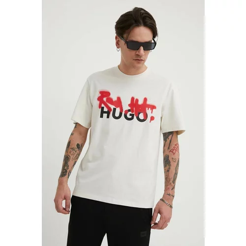Hugo Bombažna kratka majica moški, bež barva