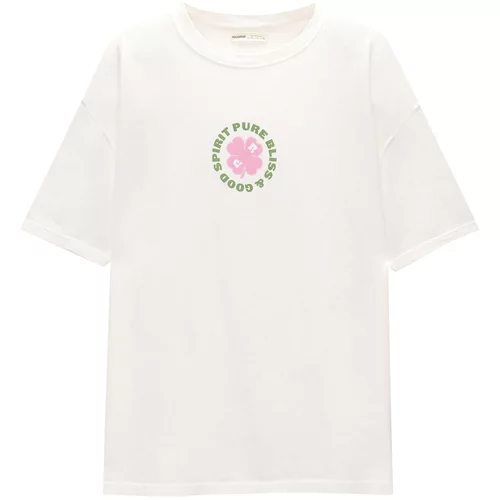 Pull&Bear Majica kivi zelena / roza / bijela