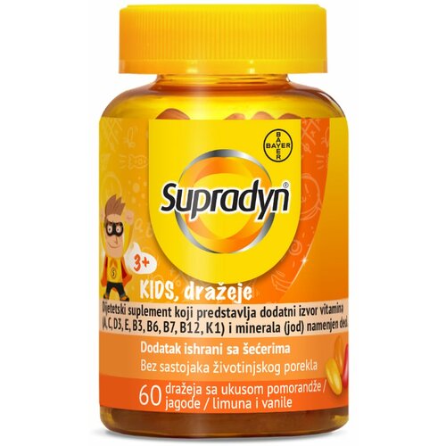 Bayer supradyn® kids, 60 dražeja sa ukusom pomorandže / jagode / limuna i vanile Cene