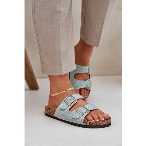 PE1 Fabric slippers on cork sole with buckles mint Atera Slike