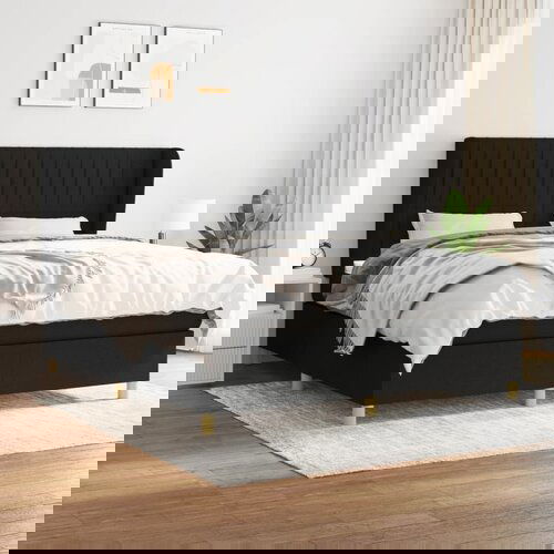 VidaXL Krevet s oprugama i madracem crni 180x200 cm od tkanine Slike